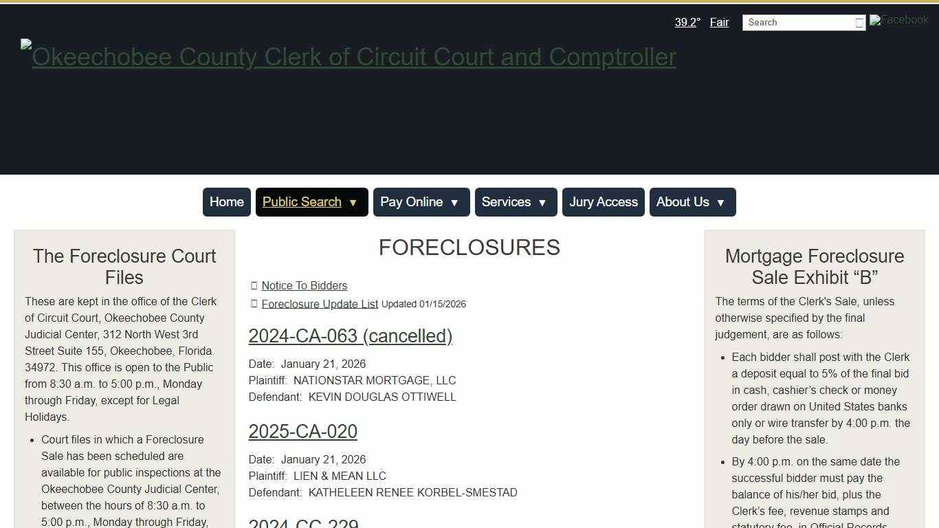 Foreclosures - Okeechobee County Clerk of Circuit Court and Comptroller